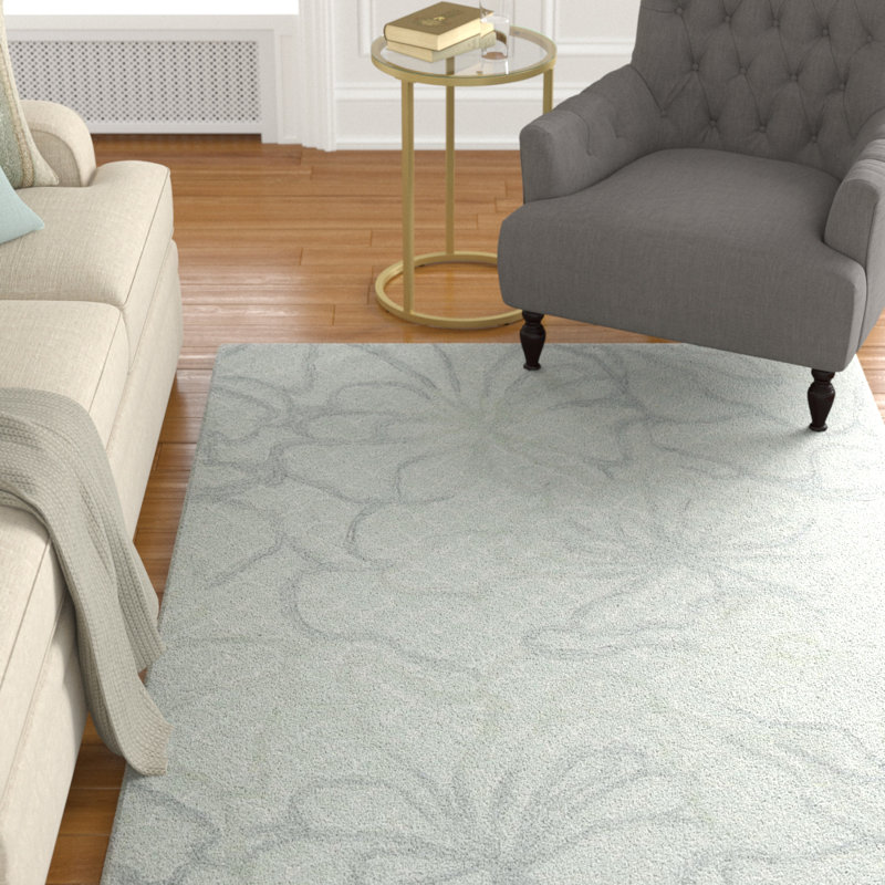 Darby Home Co Stalbridge Floral Handmade Tufted Seafoam Blue Area Rug